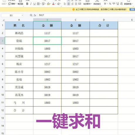 电子表格求和操作指南
