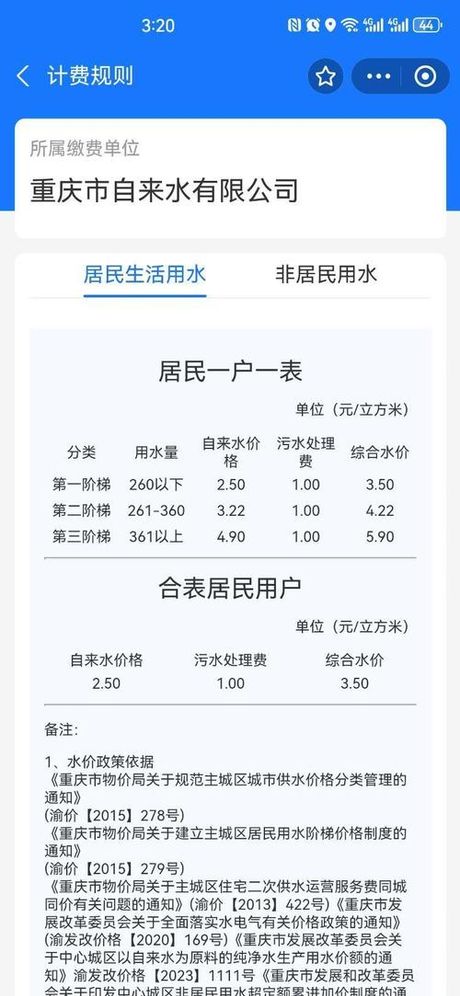 居民水费多少钱一吨